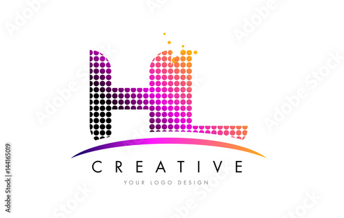HL H L Letter Logo Design with Magenta Dots and Swoosh