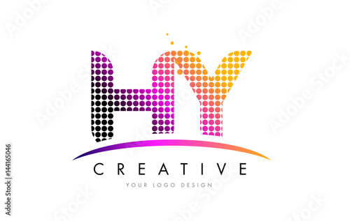HY H Y Letter Logo Design with Magenta Dots and Swoosh