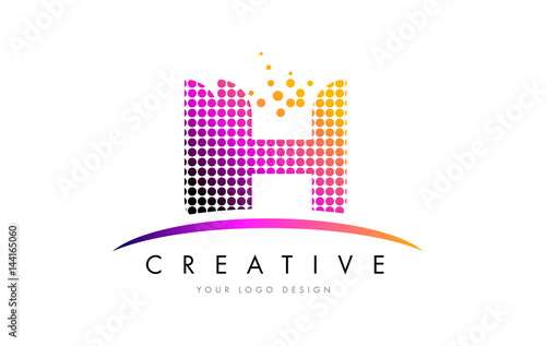 IH I H Letter Logo Design with Magenta Dots and Swoosh