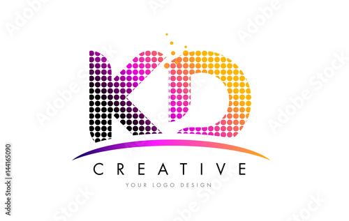 KD K D Letter Logo Design with Magenta Dots and Swoosh