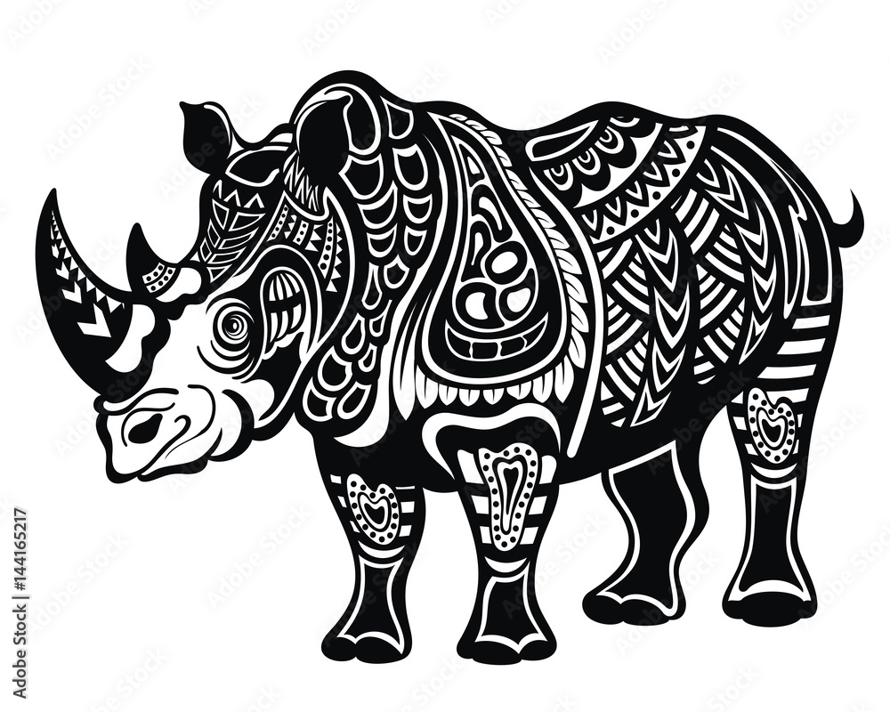 Fototapeta premium Ozdobne nosorożce w stylu tatuażu