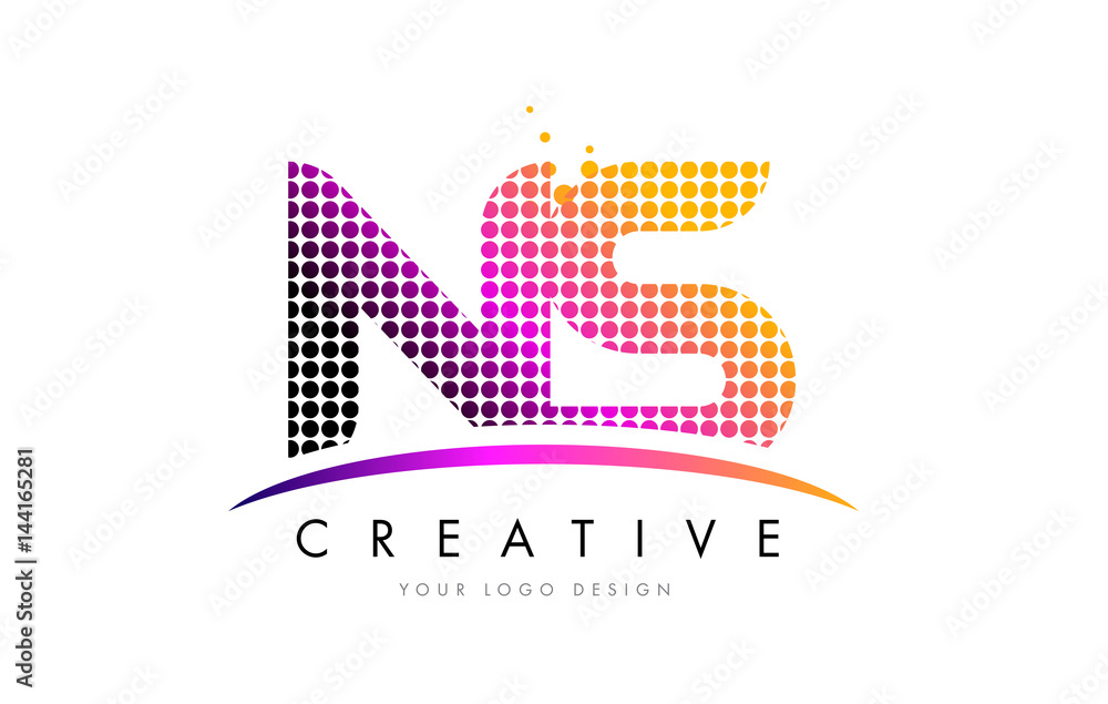 NS N S Letter Logo Design with Magenta Dots and Swoosh NS N S Letter Logo Design with Magenta Dots and Swoosh