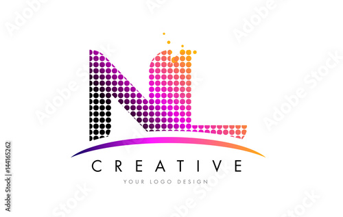 NL N L Letter Logo Design with Magenta Dots and Swoosh