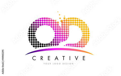 OD O D Letter Logo Design with Magenta Dots and Swoosh