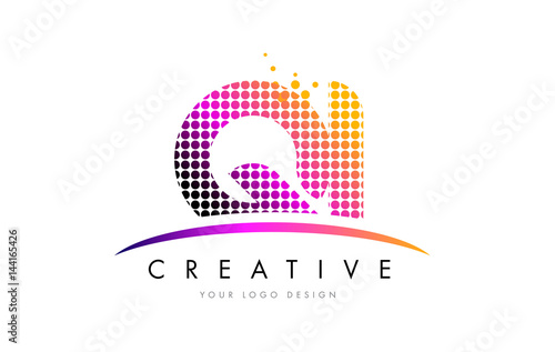 QI Q I Letter Logo Design with Magenta Dots and Swoosh