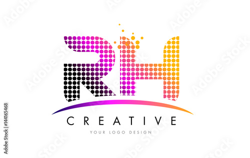 RH R H Letter Logo Design with Magenta Dots and Swoosh