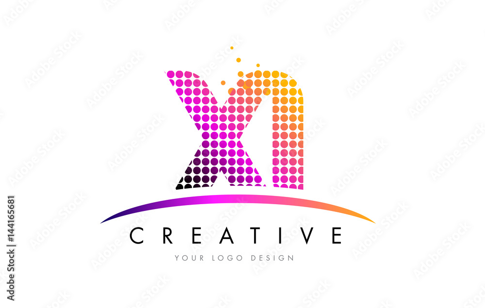 XI X I Letter Logo Design with Magenta Dots and Swoosh XI X I Letter Logo Design with Magenta Dots and Swoosh
