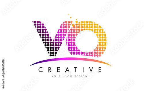 VO V O Letter Logo Design with Magenta Dots and Swoosh