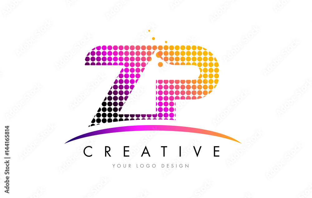 ZP Z P Letter Logo Design with Magenta Dots and Swoosh ZP Z P Letter Logo Design with Magenta Dots and Swoosh