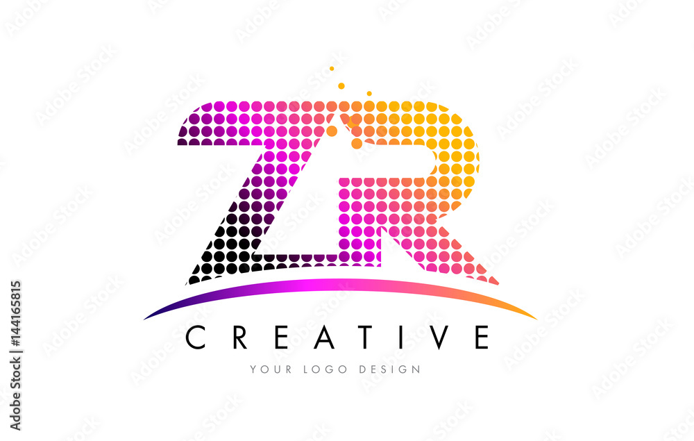 ZR Z R Letter Logo Design with Magenta Dots and Swoosh ZR Z R Letter Logo Design with Magenta Dots and Swoosh