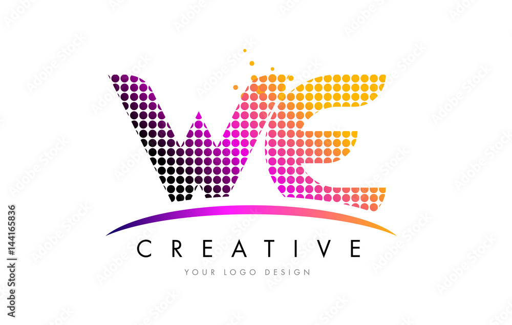 WE W E Letter Logo Design with Magenta Dots and Swoosh WE W E Letter Logo Design with Magenta Dots and Swoosh
