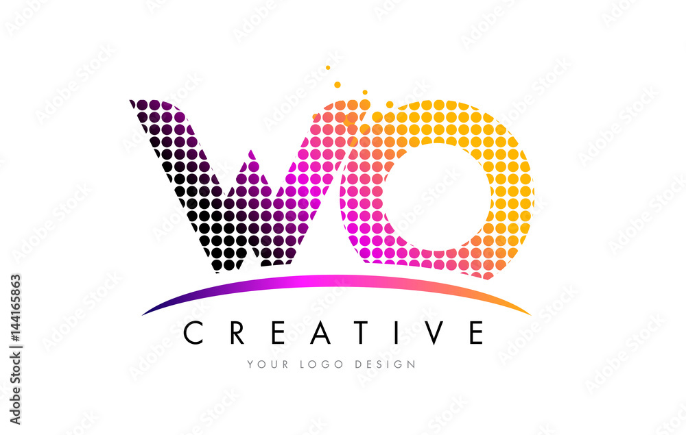 WO W O Letter Logo Design with Magenta Dots and Swoosh WO W O Letter Logo Design with Magenta Dots and Swoosh
