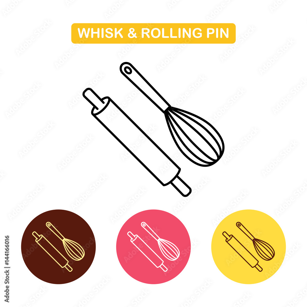 Rolling pin with whisk icon. Kitchen tools set. Rolling pin with whisk icon. Kitchen tools set.