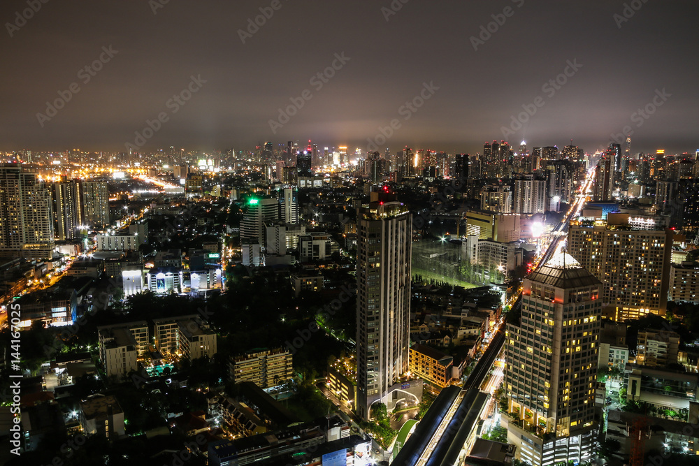 BANGKOK, THAILAND - OCTOBER 26 : high view of Bangkok city at night October 26, 2015 at Bangkok, Thailand.