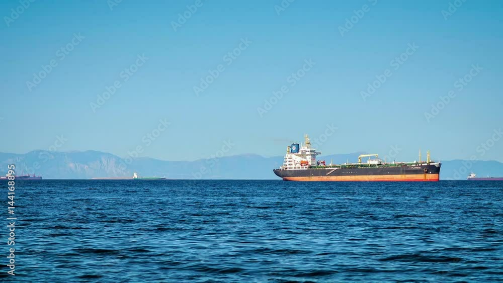 Industrial Barge is Floating by Sea View Time Lapse Industrial Barge is Floating by Sea View Time Lapse