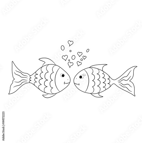 cartoon imagined fishes black white for stickers and emoji