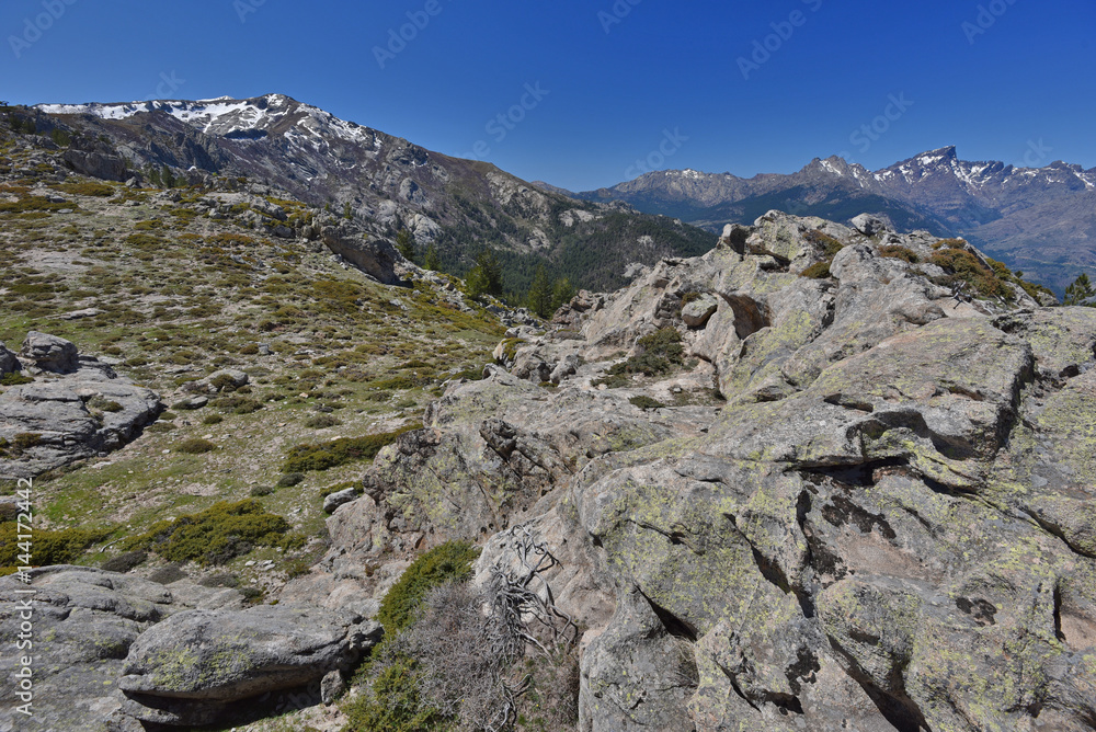 Spring view of the Corsican high mountains