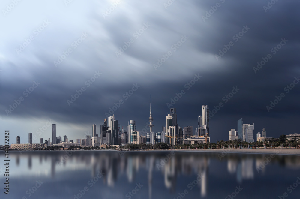 long exposure shot of kuwait city skyline