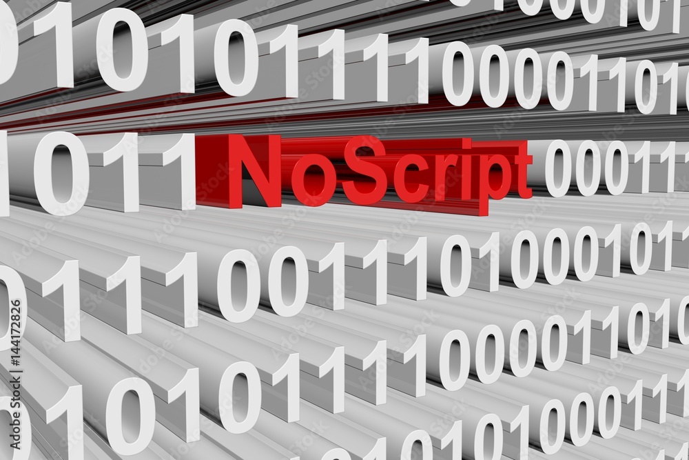 NoScript in the form of binary code, 3D illustration