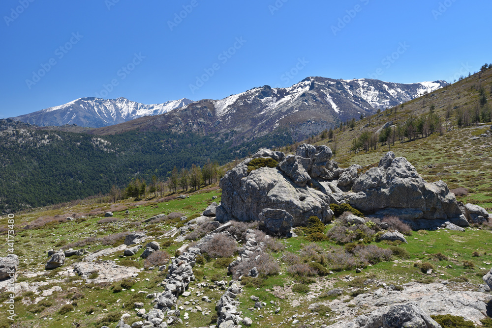 Spring view of the Corsican high mountains Spring view of the Corsican high mountains