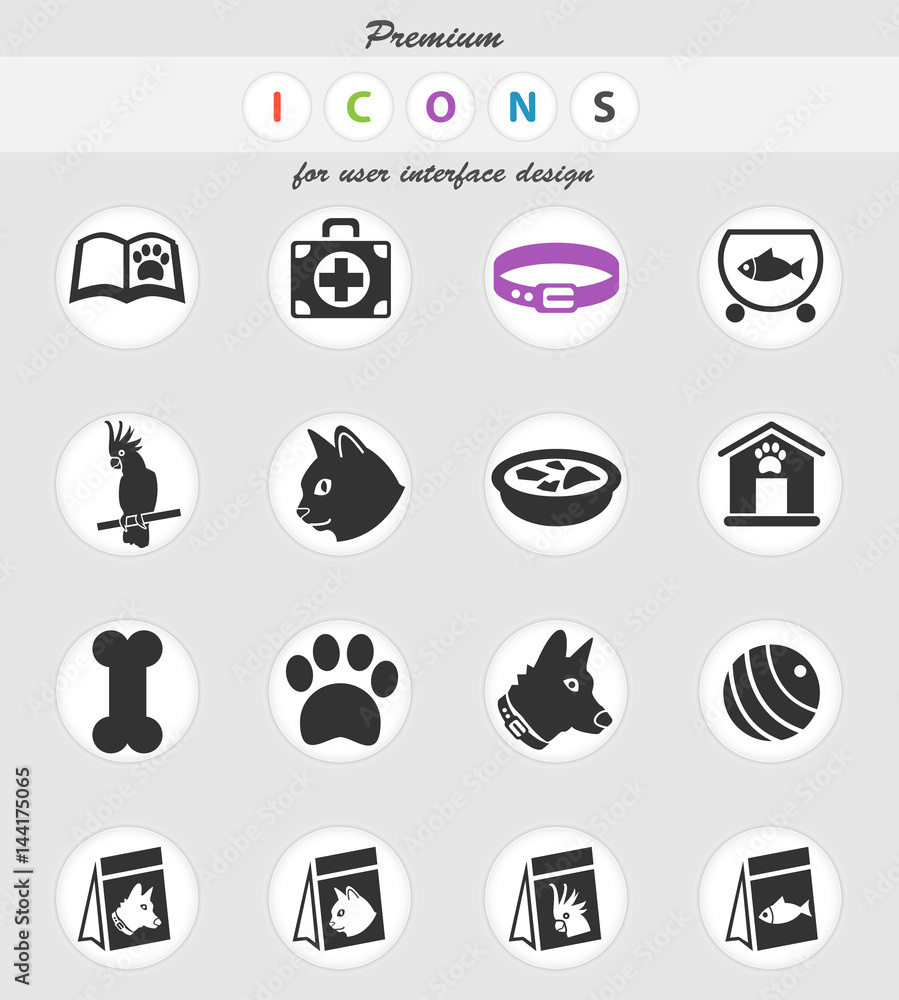 goods for pets icon set