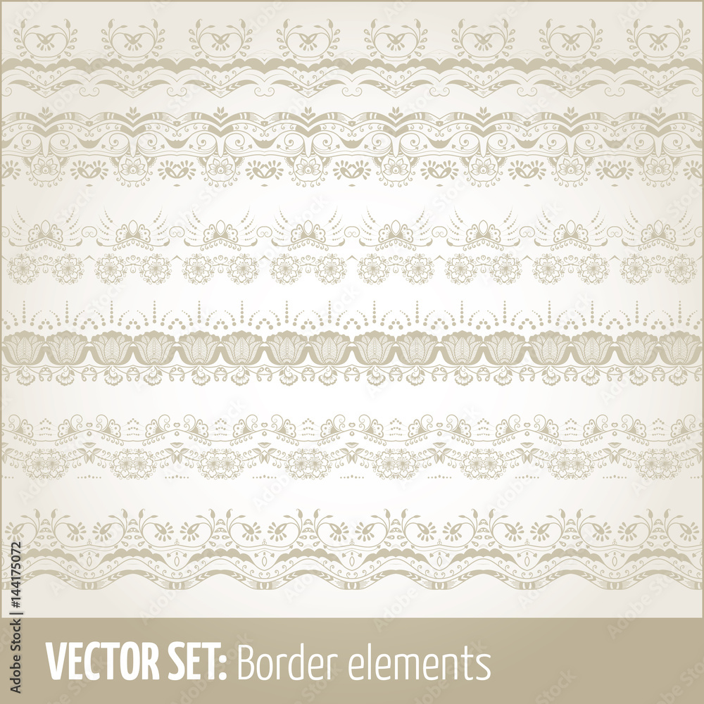 Vector set of border elements and page decoration elements. Border decoration elements patterns. Ethnic borders vector illustrations. Vector set of border elements and page decoration elements. Border decoration elements patterns. Ethnic borders vector illustrations.