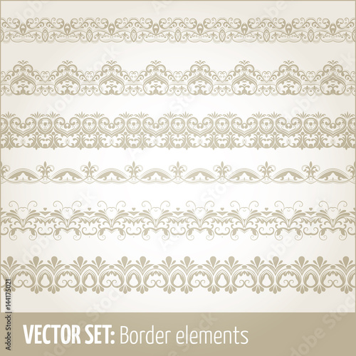 Vector set of border elements and page decoration elements. Border decoration elements patterns. Ethnic borders vector illustrations.