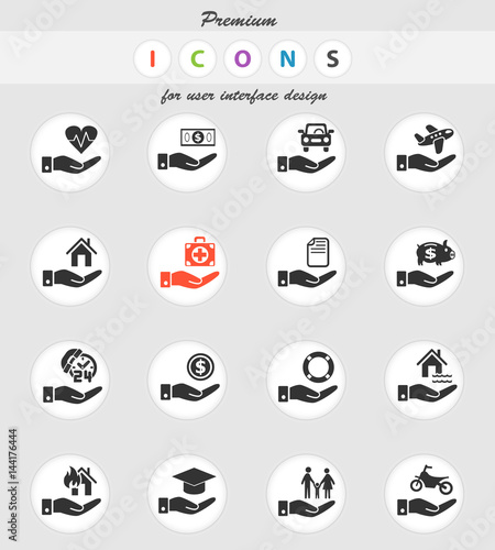 insurance hand icon set