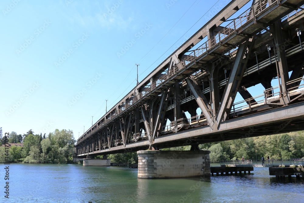 Ticino Bridge for railroad and cars in Sesto Calende, Lombardy Italy