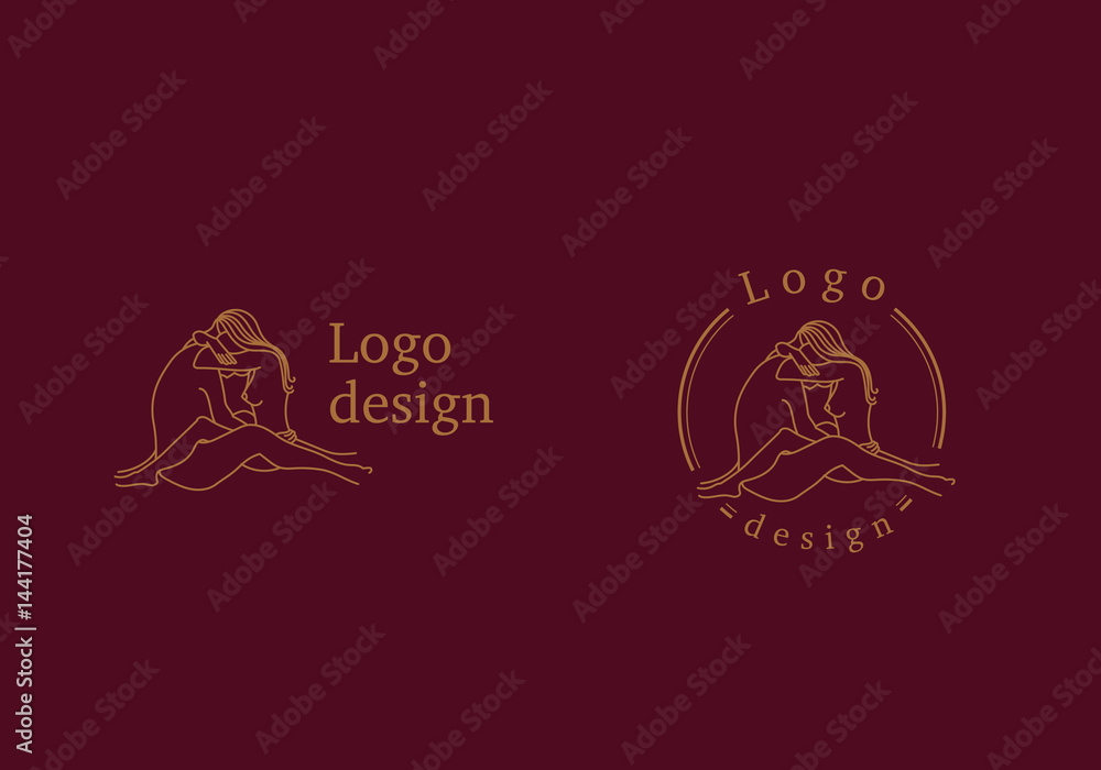 Creative linear logo, couple girl and boyfriend hug Creative linear logo, couple girl and boyfriend hug