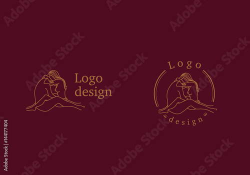 Creative linear logo, couple girl and boyfriend hug