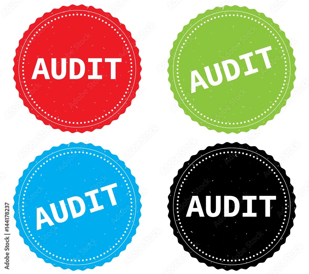 AUDIT text, on round wavy border stamp badge. AUDIT text, on round wavy border stamp badge.