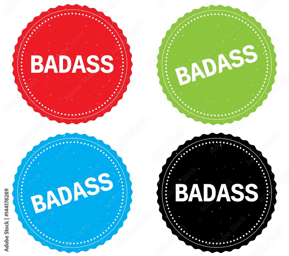BADASS text, on round wavy border stamp badge. BADASS text, on round wavy border stamp badge.