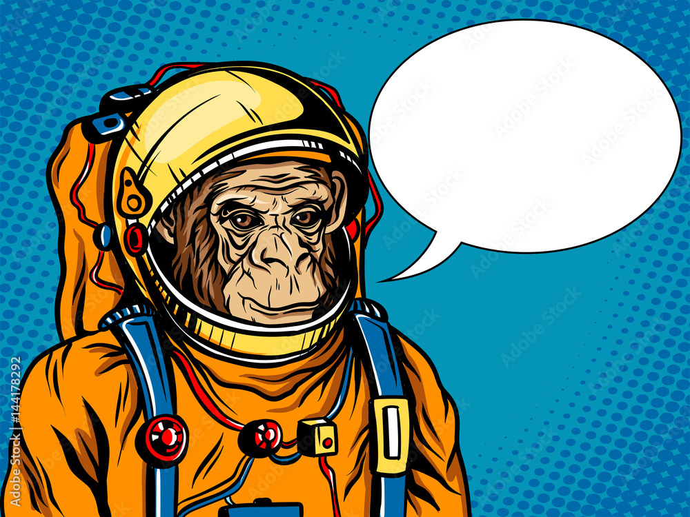 Fototapeta premium Astronauta małpa kombinezon kosmiczny wektor stylu pop-art