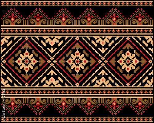Vector illustration of Ukrainian folk seamless pattern ornament. Ethnic ornament. Border element. Traditional Ukrainian, Belarusian folk art knitted embroidery pattern - Vyshyvanka