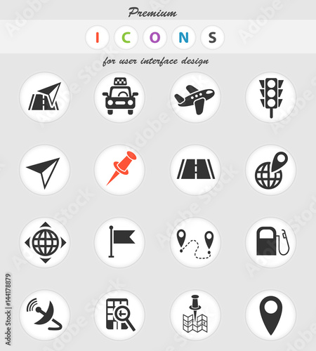 navigation transport map icon set