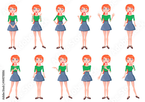Woman Positive and Negative Emotions Vectors Set