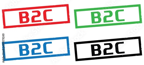 B2C text, on rectangle border stamp sign.