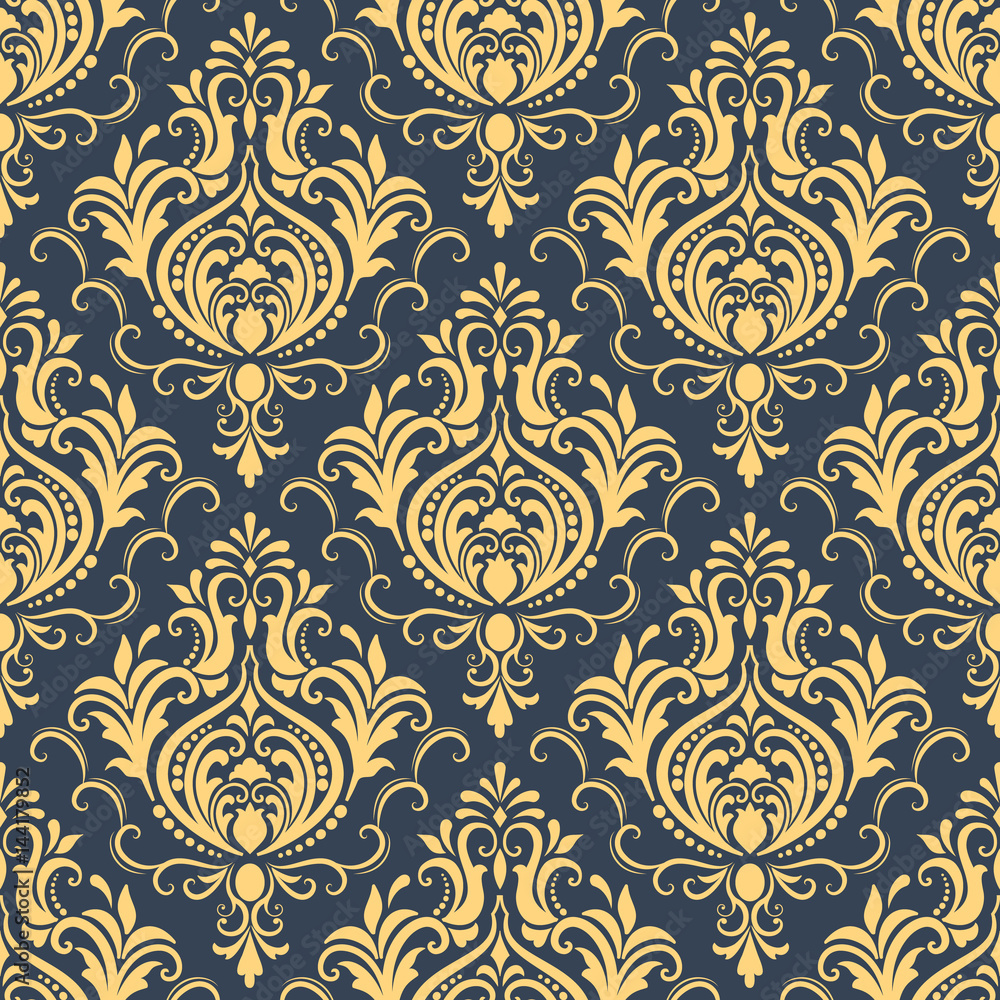 Vector damask seamless pattern background. Classical luxury old fashioned damask ornament, royal victorian seamless texture for wallpapers, textile, wrapping. Exquisite floral baroque template.