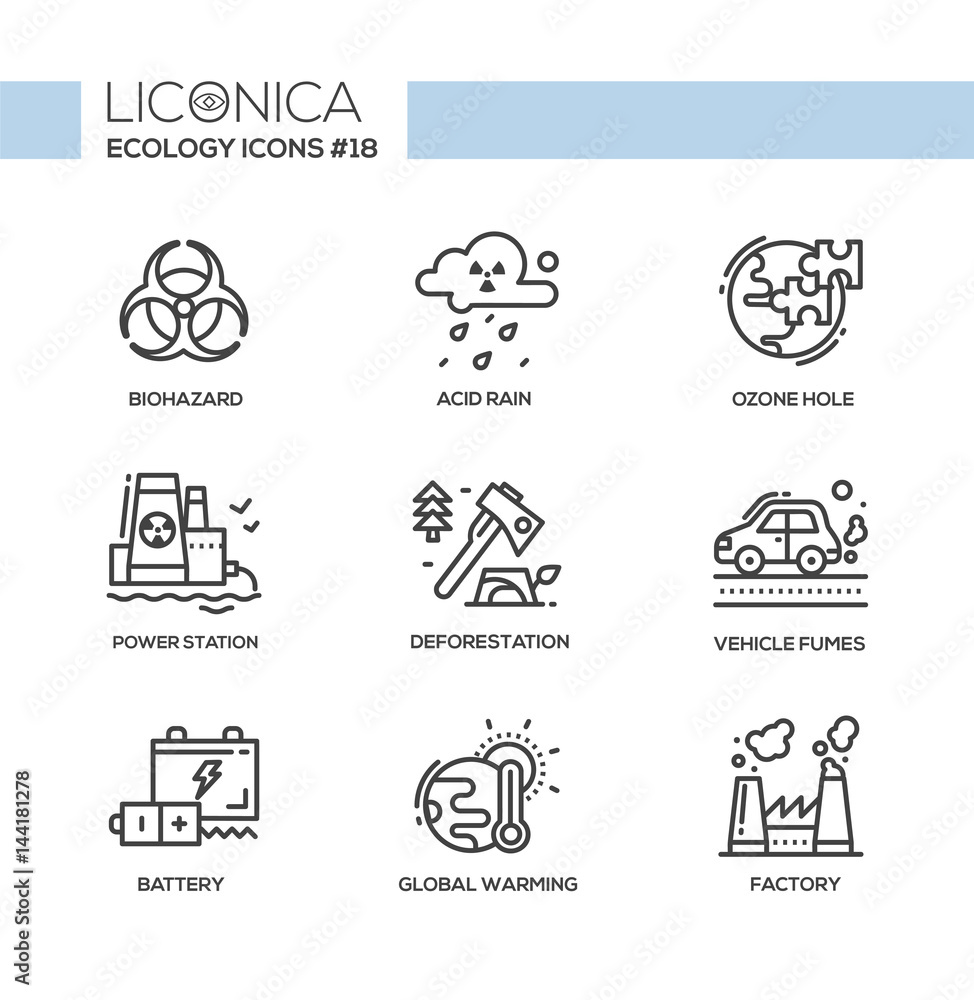 Fototapeta premium Ecology - black and white modern single line icons set