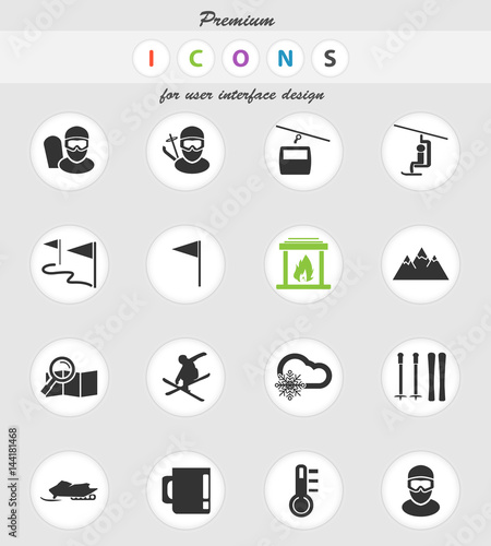 skiing icon set