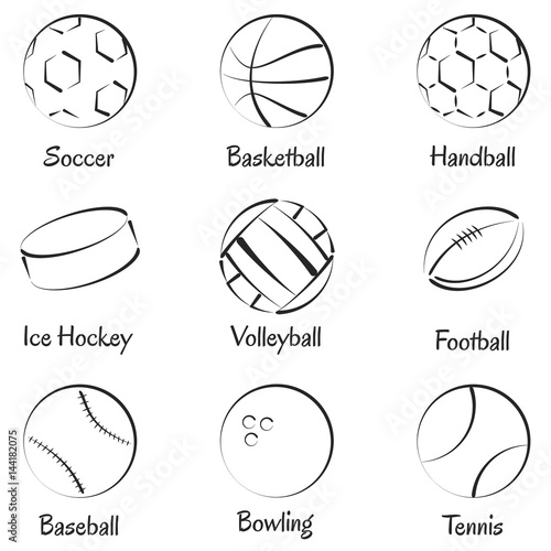 Set of vector sports equipments.
