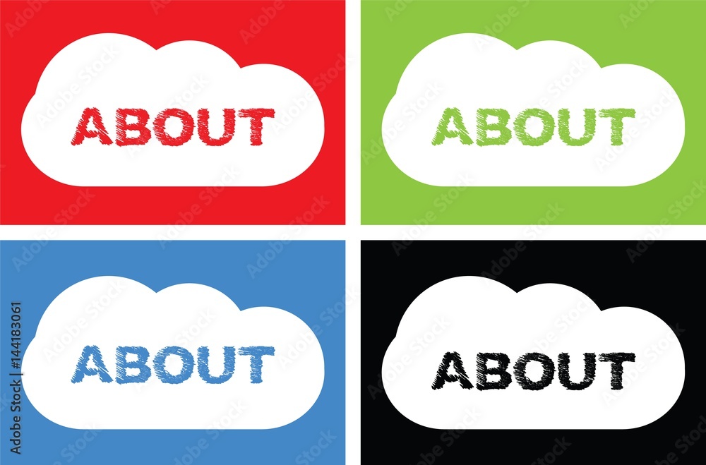 ABOUT text, on cloud bubble sign. ABOUT text, on cloud bubble sign.