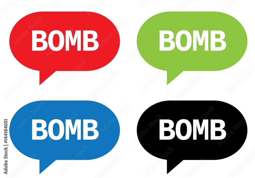 BOMB text, on rectangle speech bubble sign. BOMB text, on rectangle speech bubble sign.