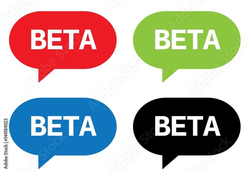 BETA text, on rectangle speech bubble sign.