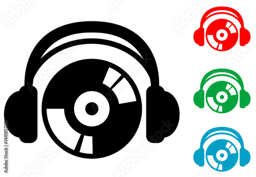 Icono plano auriculares con simbolo CD varios colores
