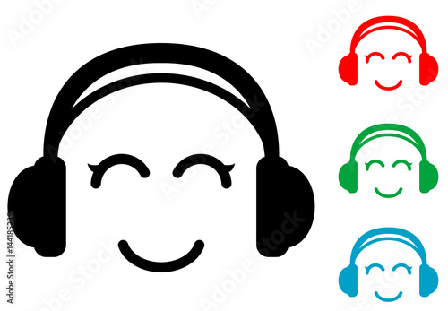 Icono plano auriculares con sonrisa kawaii varios colores