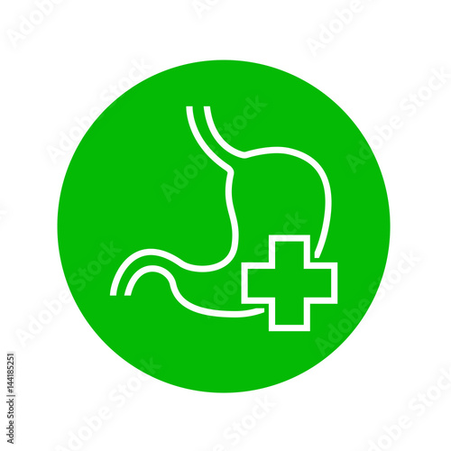 Icono plano estomago con cruz blanco en circulo verde