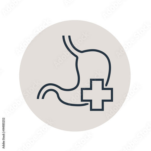 Icono plano estomago con cruz en circulo gris