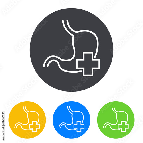 Icono plano estomago con cruz en circulo varios colores